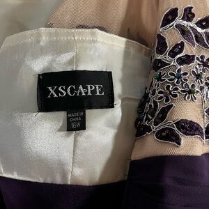 Xscape Purple and Cream Embroidered Gown